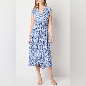 NEW Perceptions Sleeveless Geometric High-Low Fit + Flare Dress